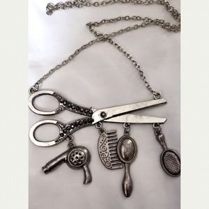 Vintage Necklace Hair Dryer/Scissor/Comb/Mirror Pendants Necklace